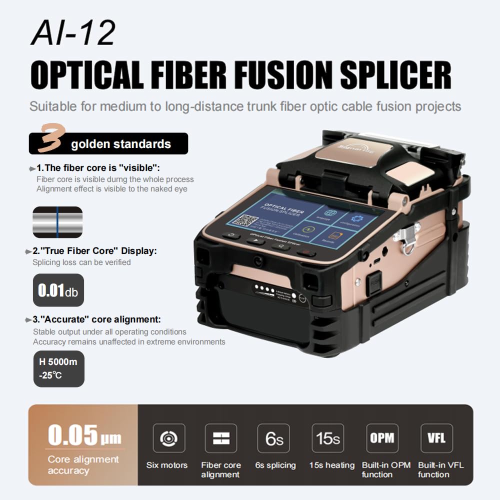 SM&MM Automatic Intelligent Optical Fiber Fusion Splicer Welding Splicing Machine & Fiber Cleaver Kit (Ai-12)