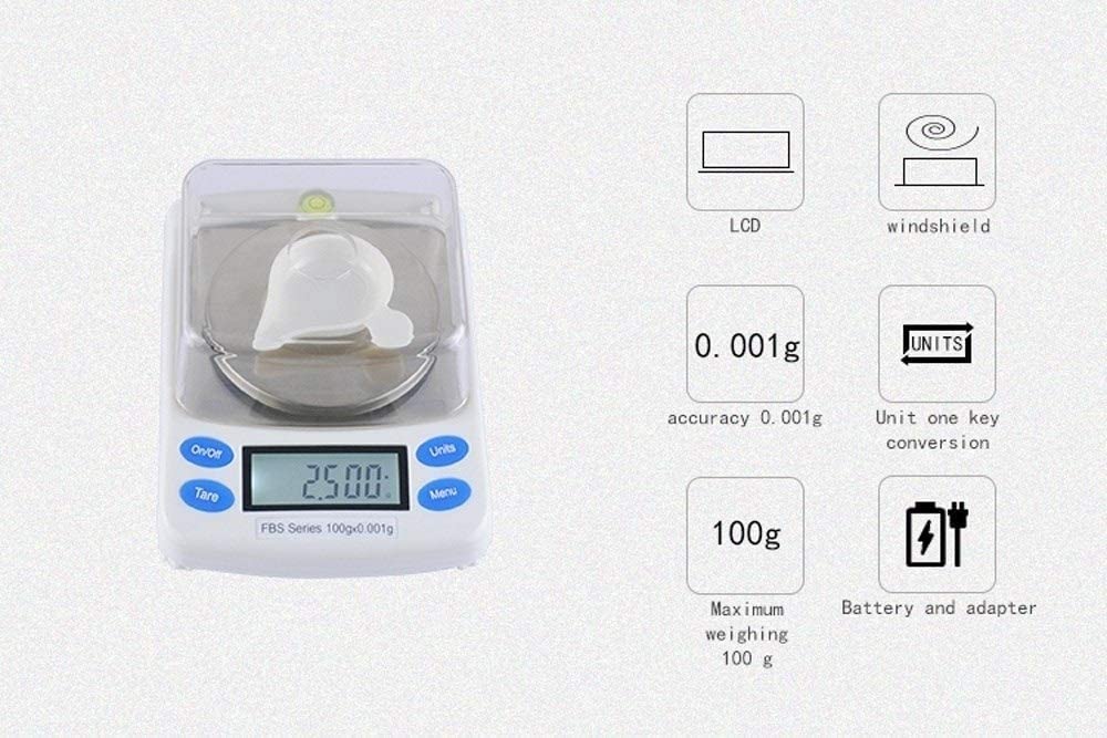 0.001G Precise Jewelry Diamond Scale Digital Electronic Lab Analysis Balance 6 Units with LCD Weight Carat Tare Funtion,100G/0.002G (100g/0.002g)