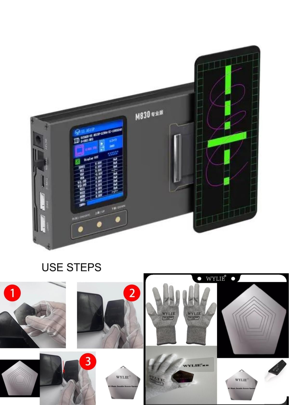 YCX M830 Screen Tester Professional LCD Screen Testing Device for iPhone Samsung Huawei Android Phones Digital Display LCD Free Maintenance WYLIE Tools 5 Pack