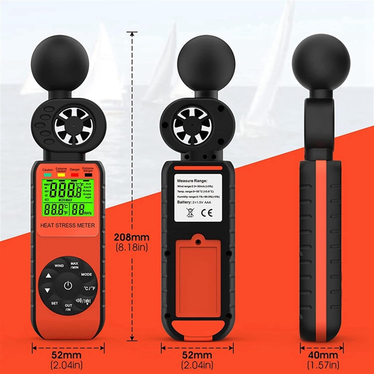 Digital Anemometer,3-in-1 Handheld Portable Anemometer LCD Wind Speed Meter Wind Speed Humidity Temperature Tester