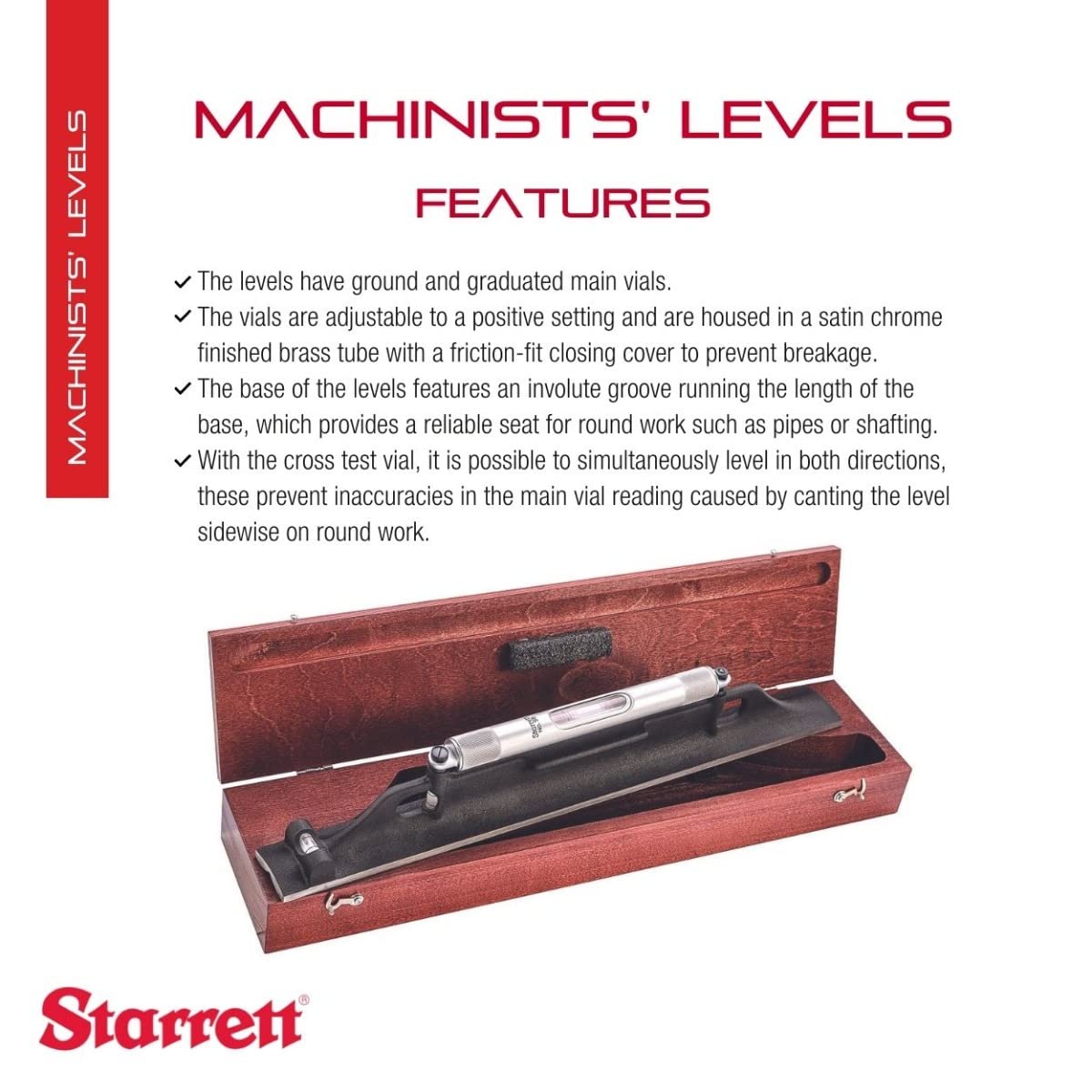 Starrett Machinists' Level, Ground and Graduated Main Vial, 18" Length