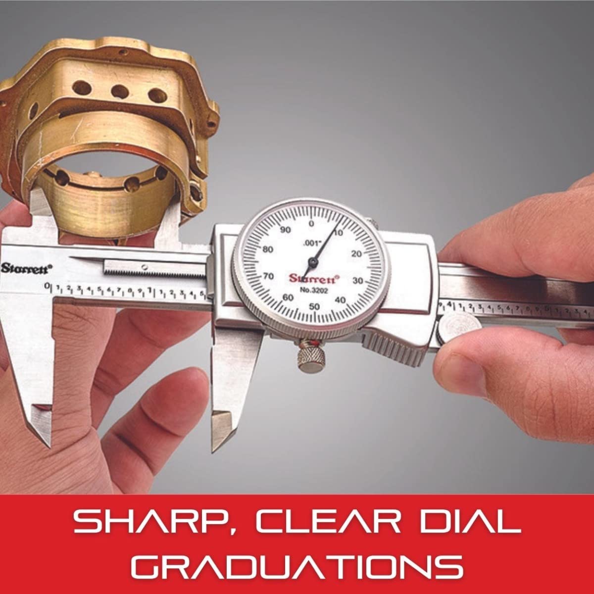 Starrett Dial Caliper, Adjustable Bezel, 0-12" Range, .001" Grad