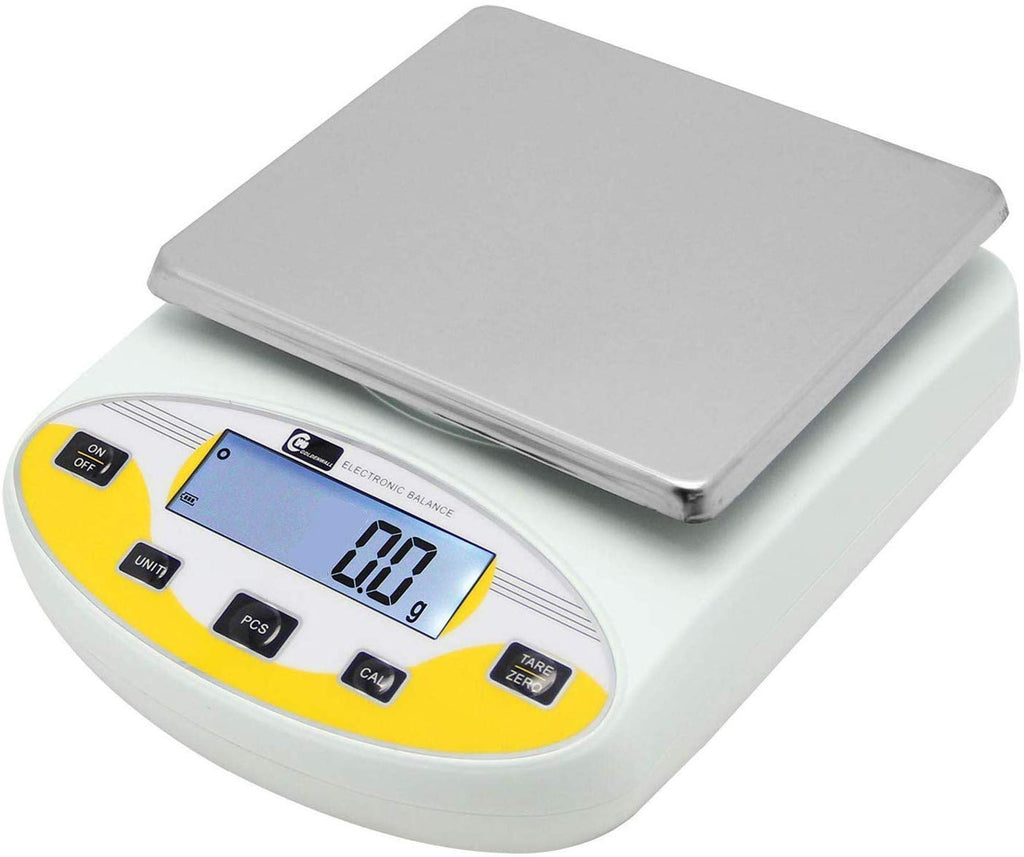 CGOLDENWALL Large Range Lab Digital Analytical Balance Lab Precision Scale Jewelry Kitchen Scales Electronic Balance Weighing and Counting Scale 0.1g Calibrated Pan Size 180140mm Yellow (15kg, 0.1g)