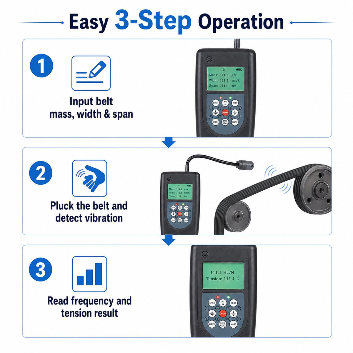Sonic Belt Tension Tester, 10Hz–680Hz Digital Belt Tension Meter