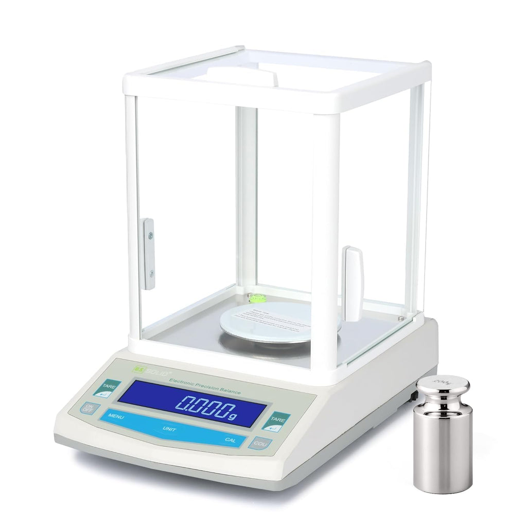 U.S. Solid Analytical Balance, 500g x 0.001g/1mg High Precision Lab Scale, Digital Balance - 5 Weighing Units, Glass Draftshield, RS232 Interface & Piece Counting, 200g Calibration Weight