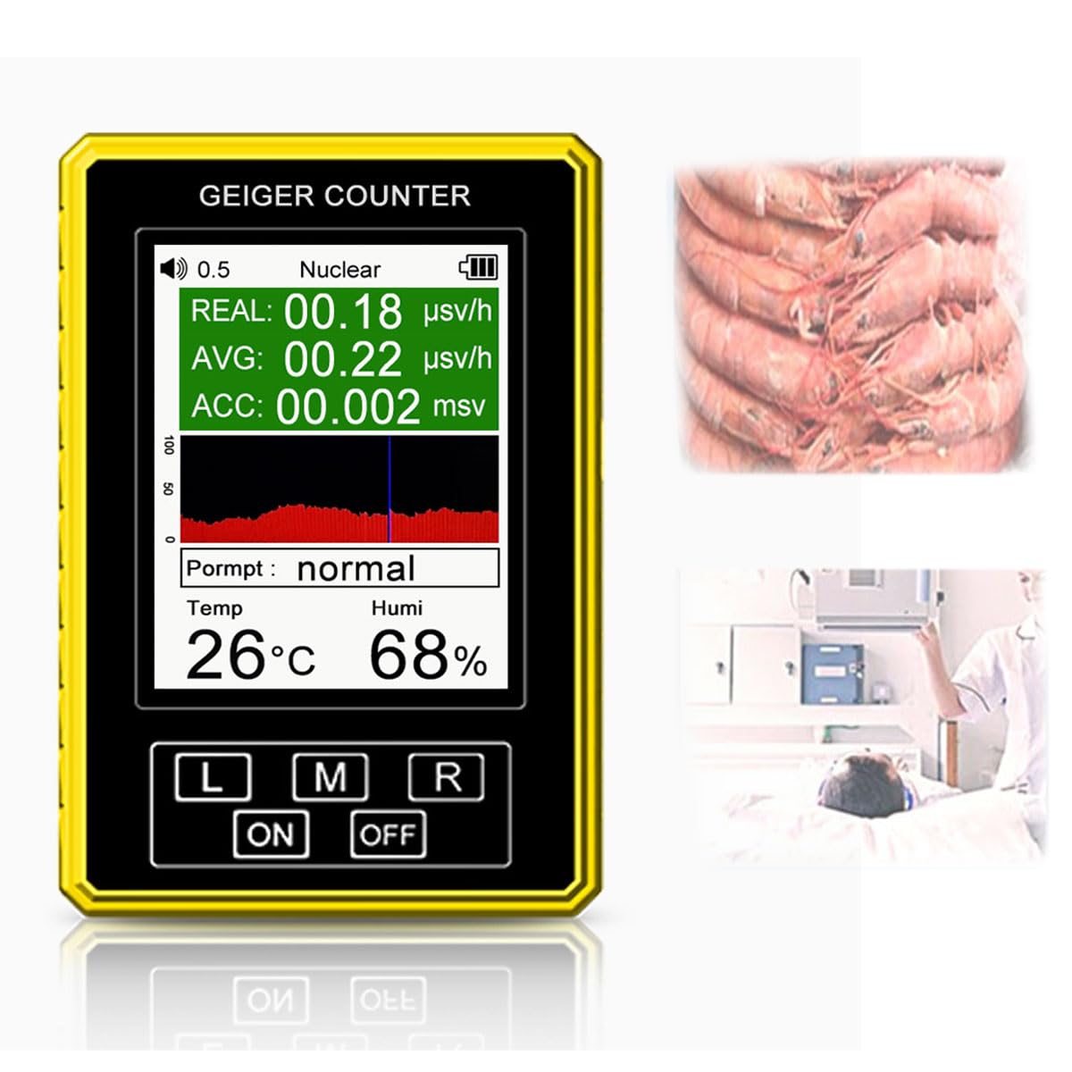 4-IN-1 Geiger Counter, Nuclear Radiation& Electromagnetic&temperature and Humidity Detector, Portable Radiation Dosimeter with LCD Display, Handheld Beta Gamma X-ray Radiation Monitor Meter, for Lab