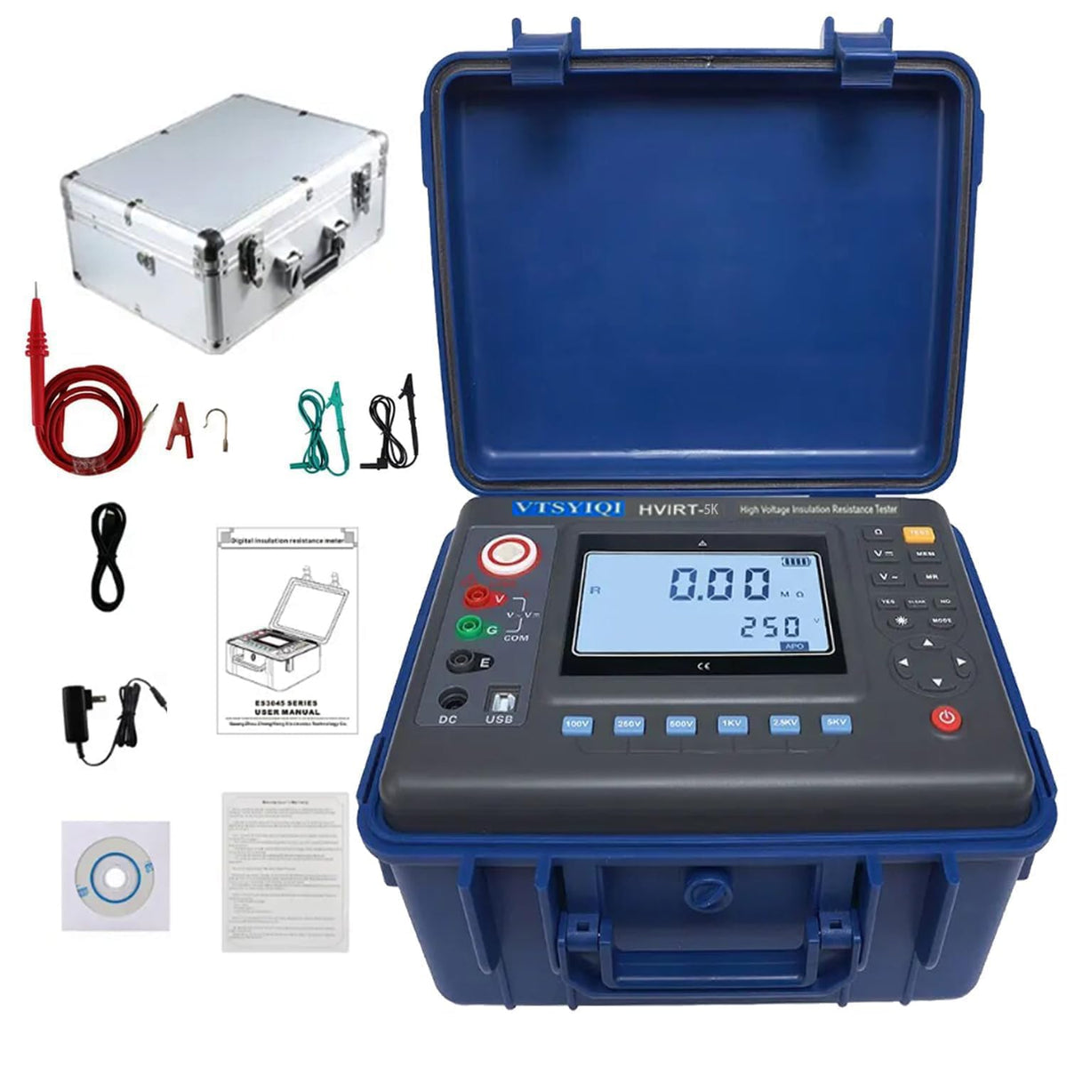High Voltage Insulation Resistance Tester 5Kv Digital Insulation Resistance Tester Meter with Rated Voltage 100V-5000V Insulation Resistance Range 0.01MΩ-2000GΩ USB Interface