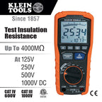 Klein Tools ET600 Multimeter, Megohmmeter Insulation Tester, 4000 Ohms Resistance, 125V/250V/500V/1000V, Auto-Ranging TRMS Multimeter & 69417 Rare-Earth Magnetic Hanger, with Strap