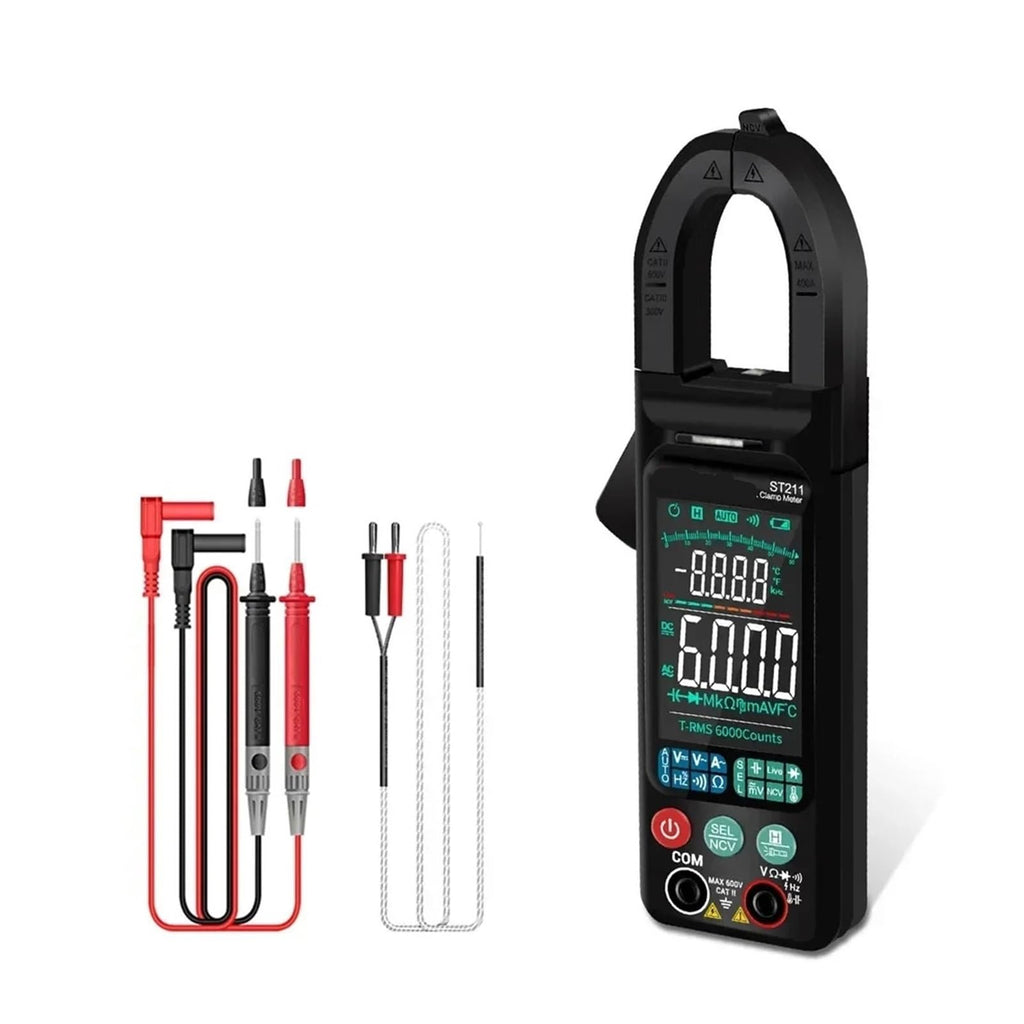 ST211 Clamp Meter 6000 Counts AC/DC Voltage Current Ammeter NCV Ohm Multimeter(ST211 Black (Box))