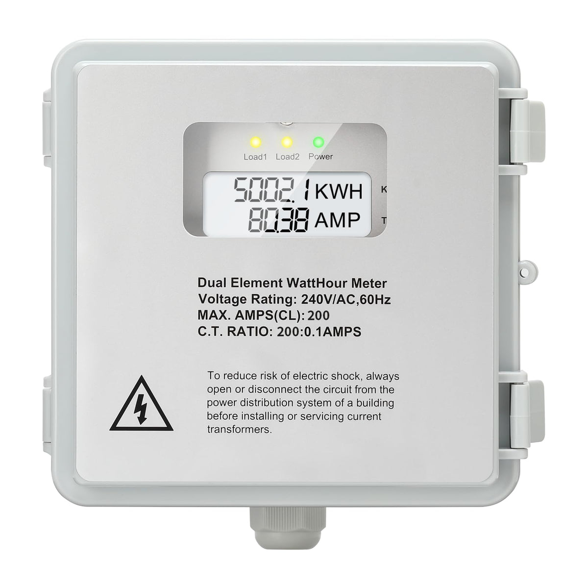 Outdoor Surface Mount Mechanical Counter, Zuomeng 120/240V 2P3W 200A Mini Power Meter Kit with IP65 Waterproof Enclosure, Includes 2 Solid Core CTs, Precision Dual-Circuit PWH Measurement