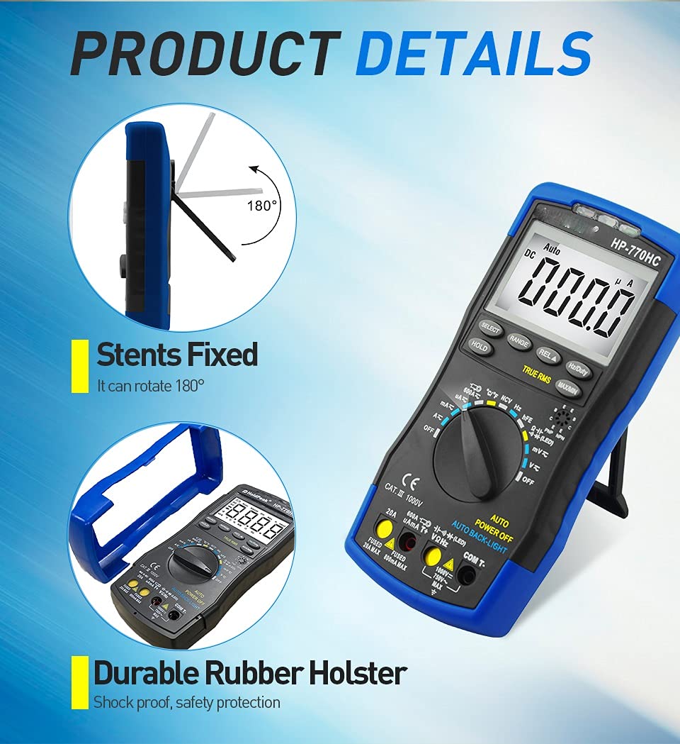 Digital Auto Range Multimeter AC Voltage Meter Measurement Temperature/Frequency/Duty Cycle/True