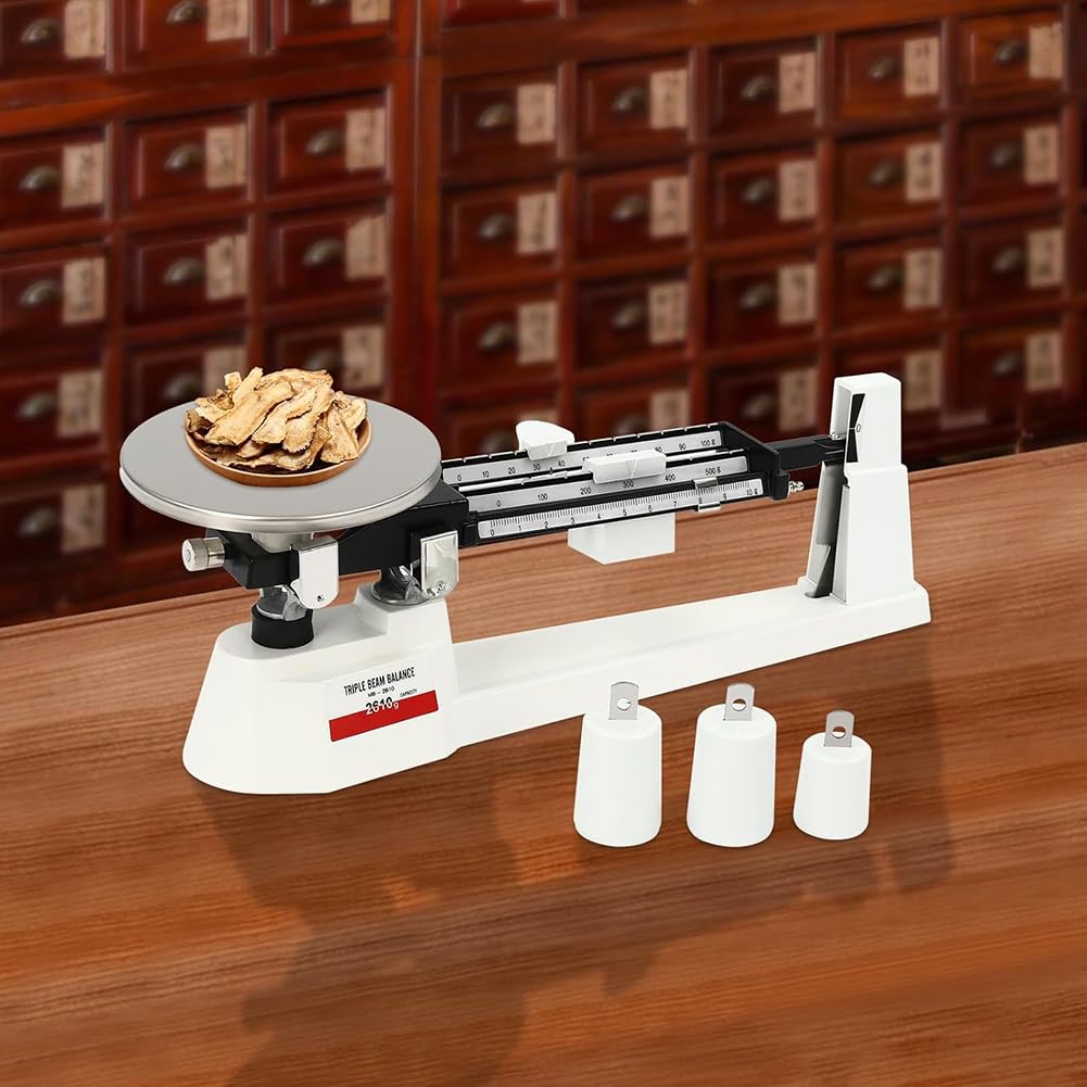 Three Beams Scale with Stainless Steel Weighing Platter and 3 Weights 2610g Capacity 0.1g Accuracy Lab Scale Mechanical Balance Scale for Industrial Agriculture WeighingSilver,1