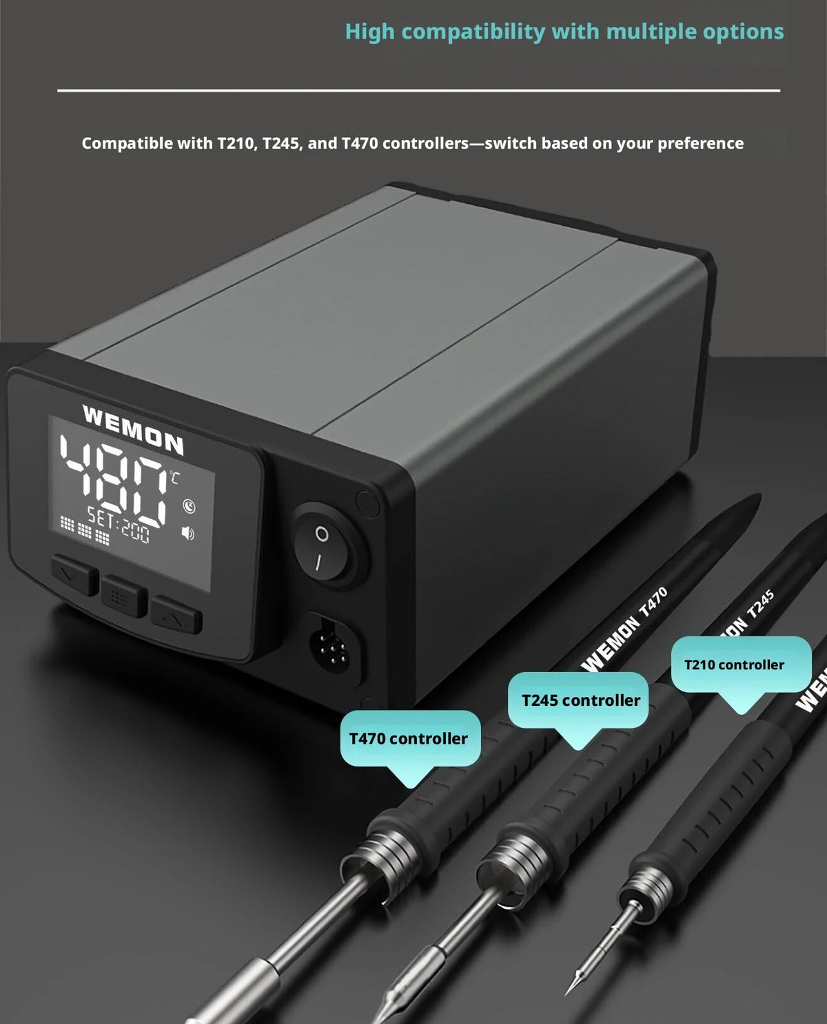 WEMON T470 400W High Power Soldering Station high Frequency Industrial Intelligent Soldering Iron Support T210 T245 Handle(T470-245+3Tips)