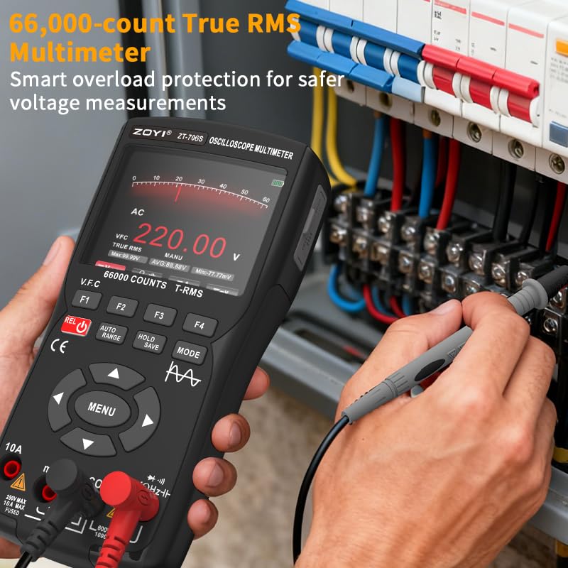 ZT-706S 3-in-1 Oscilloscope Multimeter, 50MHz Bandwidth, 66000-Count Display, 10M Signal Generator, Electrician Repair(ZT-706S)