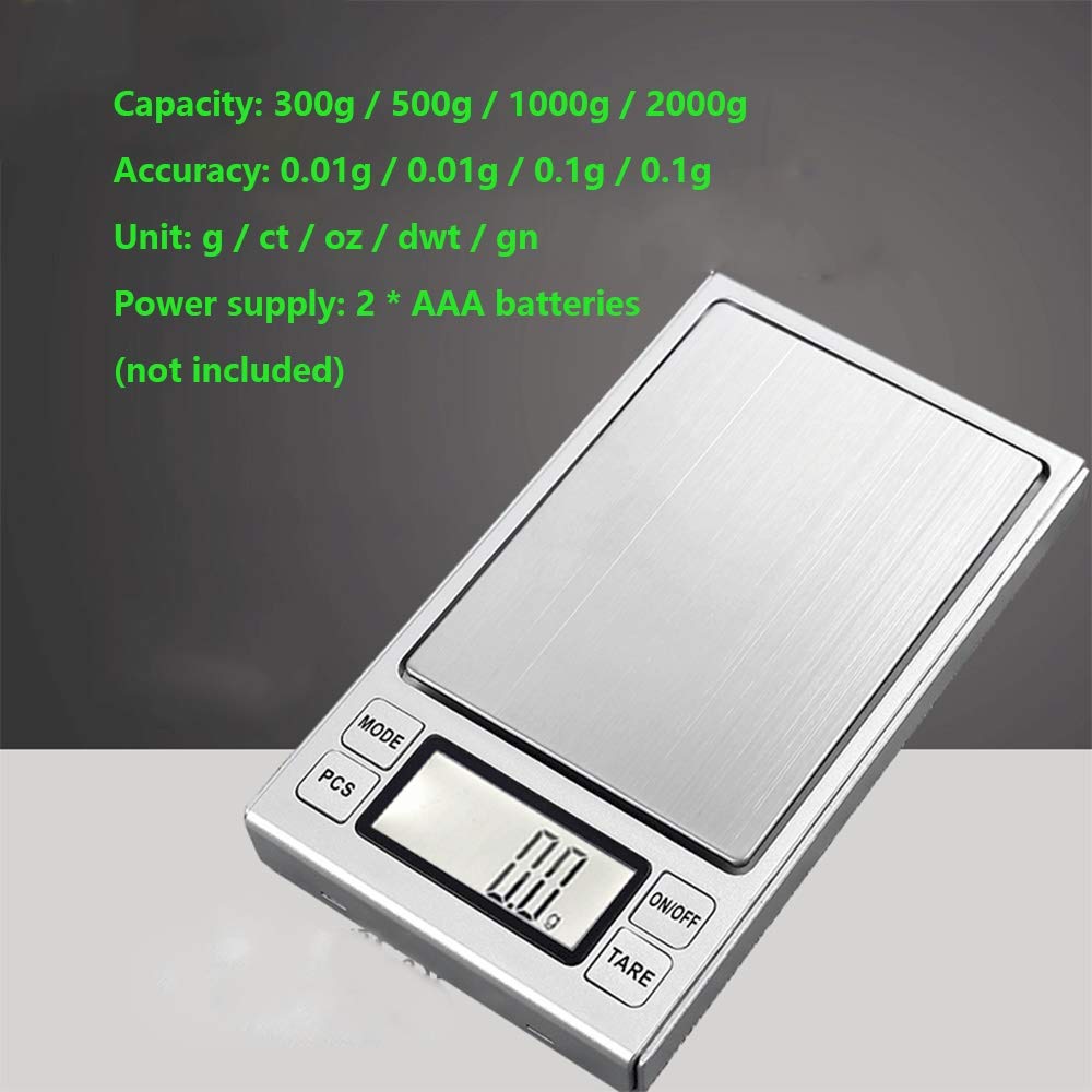 Scientific Gram Scale High Precision Laboratory Balance Electronic Weighing Digital Pocket Jewelry Kitchen Tare Function Sliver (500G/0.01G)