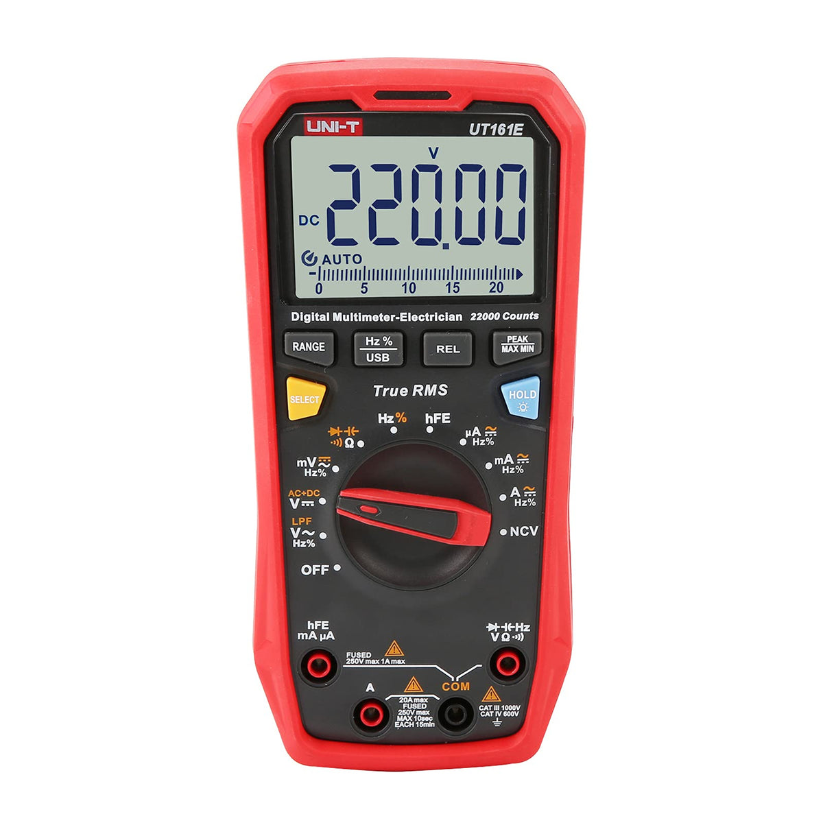UNI-T UT161E 1000V 20A Digital Multimeter 22000 Counts Display NCV hFE Auto Range True RMS AC/DC Voltage Current Resistance Capacitance Tester Meter