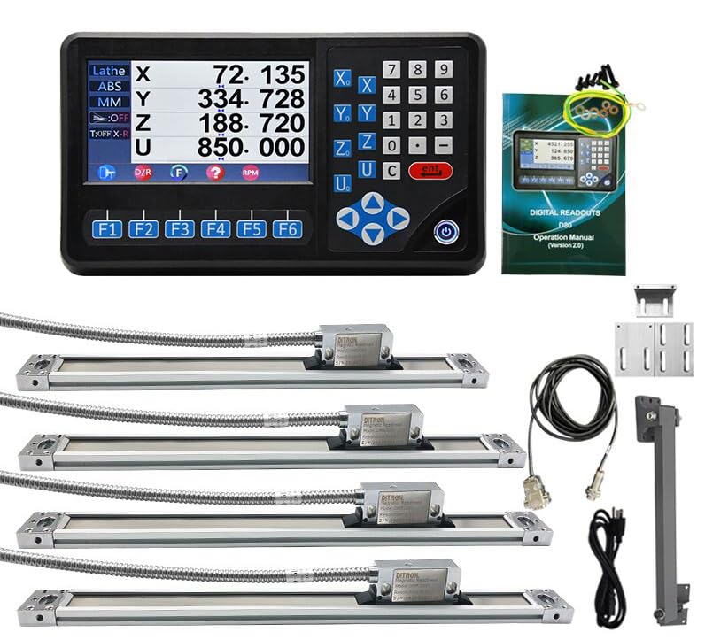 4 Axis LCD DRO Multi-Function RPM Digital Readout Display,4pcs 1um Magnetic Scales EIA-422 Output IP67 Customized Size DIY OEM Encoder Sensor for Lathe Milling Bridgeport Knee Mill