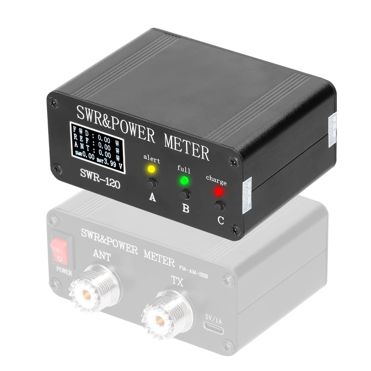 1.8MHz-50MHz 0.5W-120W Short Waves SWR and Power Watt Meter Standing Waves Meter Type-C Charging Interface SWR and Power Meter