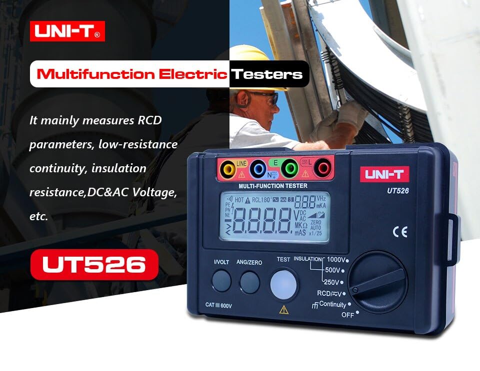 UNI-T Digital Electrical Meter Insulation Resistance Tester AC DC Voltmeter UT526 RCD Test/Low Resistance Continuity Measure(UT526)