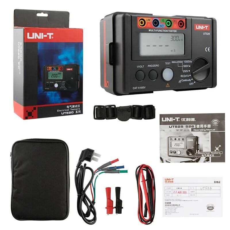 UNI-T Digital Electrical Meter Insulation Resistance Tester AC DC Voltmeter UT526 RCD Test/Low Resistance Continuity Measure(UT526)
