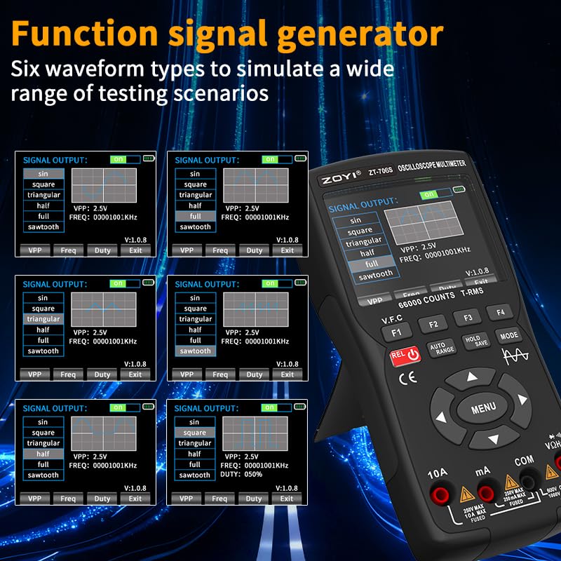 ZT-706S 3-in-1 Oscilloscope Multimeter, 50MHz Bandwidth, 66000-Count Display, 10M Signal Generator, Electrician Repair(ZT-706S+Probe)