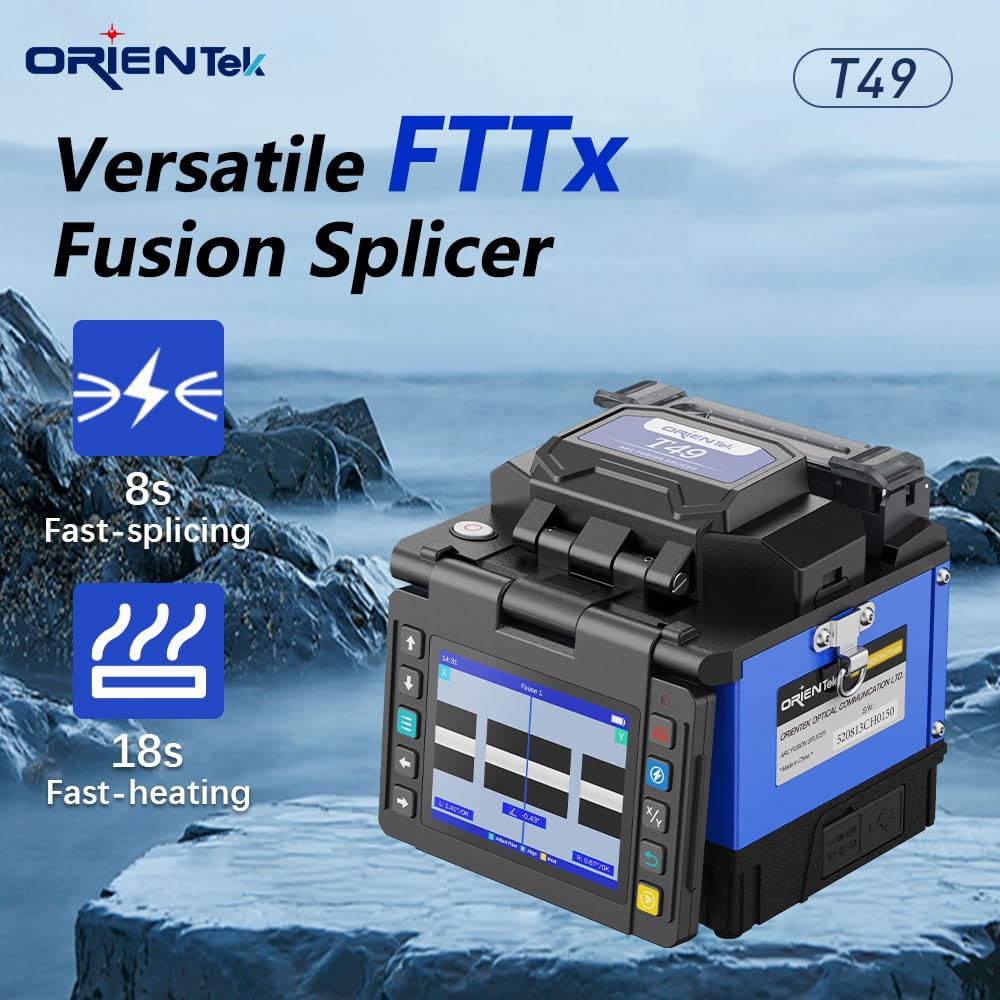T49 FTTx Mini Fusion Splicer Active Clad-Alignment 3.5 inch Display 8S Fast Splicing Fast-Heating 18s