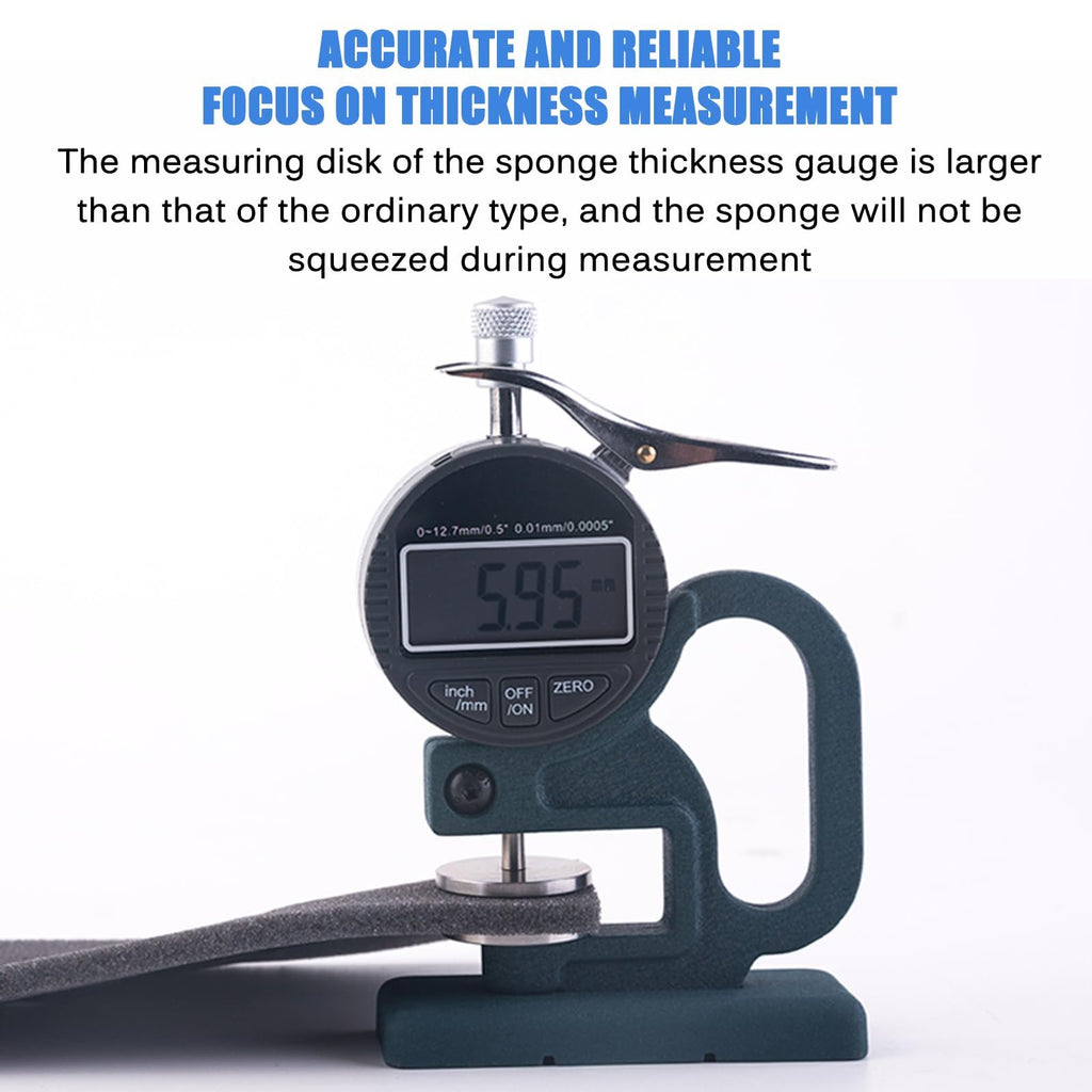 Sponge Digital Display Thickness Gauge, Digital Thickness Tester 0-10mm, 30mm Probe Diameter, Large LCD Display, Thumb-Pressure Measurement, Fast and Efficient for Sponge Paper Cardboard