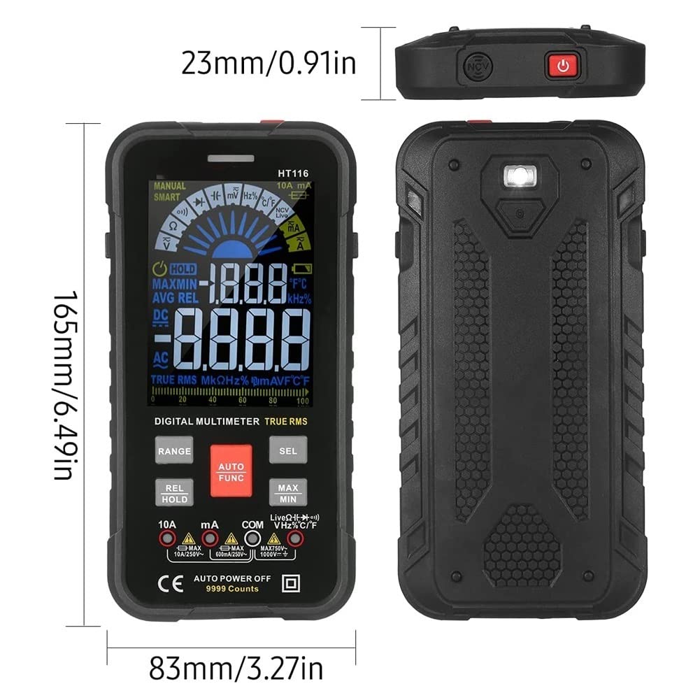 Multimeter, Auto-Ranging Digital Multimeter, Electrical Tester with NCV, True RMS 9999 Counts AC/DC Voltmeter Ammeter Ohmmeter, Resistance, Live Line Digital Testers with LCD Backlight