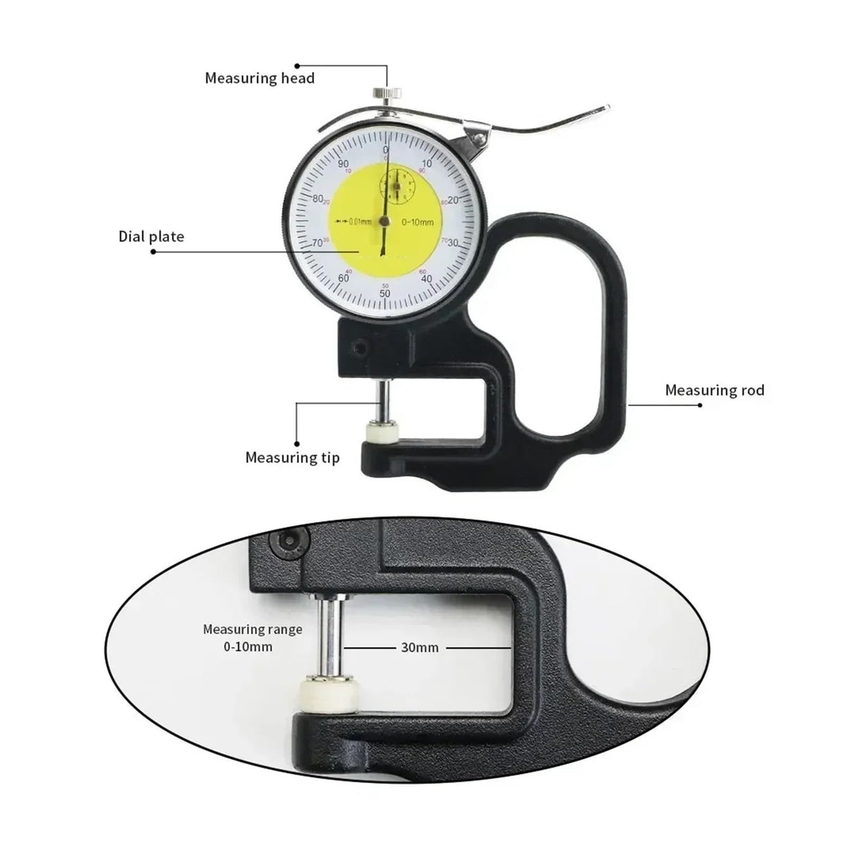 0-10 0.01mm Metric Thickness Gauge Dial Thickness Gauge