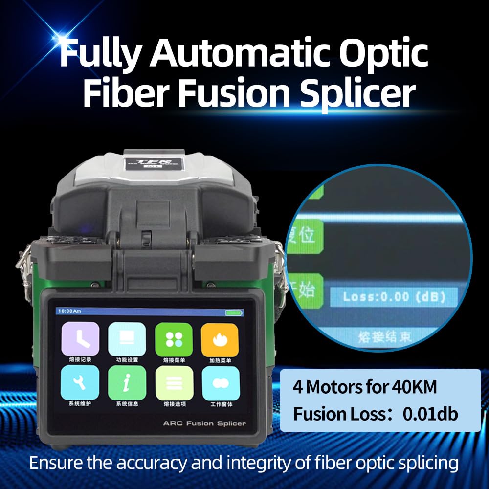 TFN Fiber Optic Fusion Splicer, Core Alignment Splicer with 4-Motor System, 6s Splicing & 15s Heating, 5” HD Touch Screen, Automatic Fiber Splicer with 5200mAh Battery, FTTH Fusion Splicer Kit