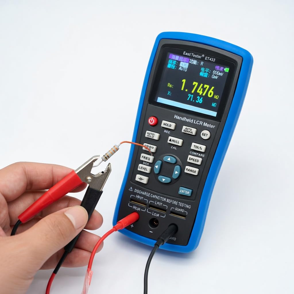 Handheld LCR Meter, Electrolytic Capacitor Tester with 10Hz~100KHz, 0.2% Accuracy, Adjust Frequencies, TFT Display, Type-C Interface, SCPI Compatible ET433