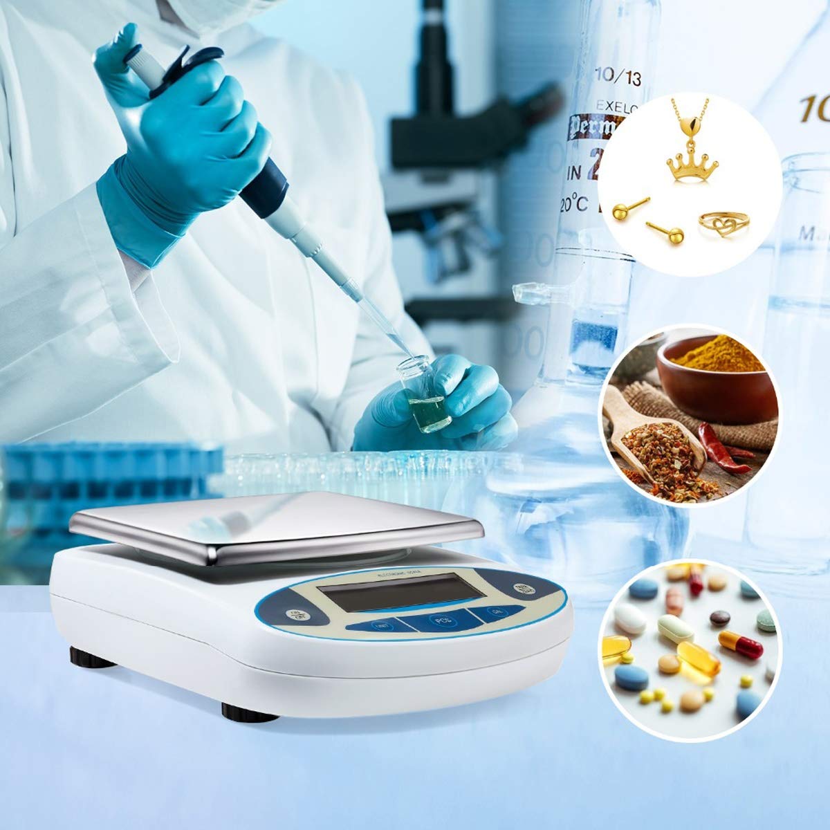 0.1g Electronic Balance Analytical Digital Scales Precision Weight Scale Balance Scientific Lab Accuracy Jewelry Kitchen Scale, 5kg/0.1g