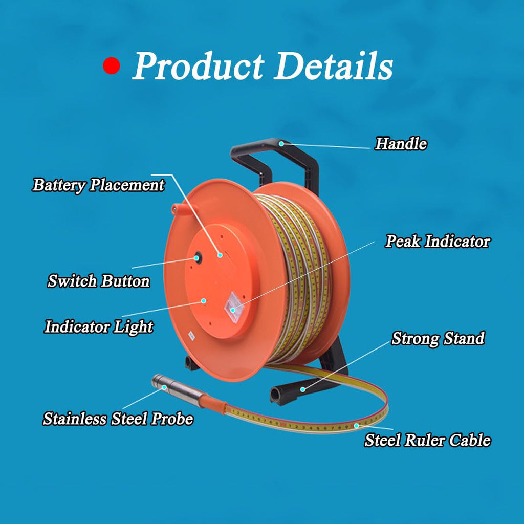 Water Level Meter, Water Level Measurement with Stainless Steel Probe, Electronic Well Water Level Indicator-10m
