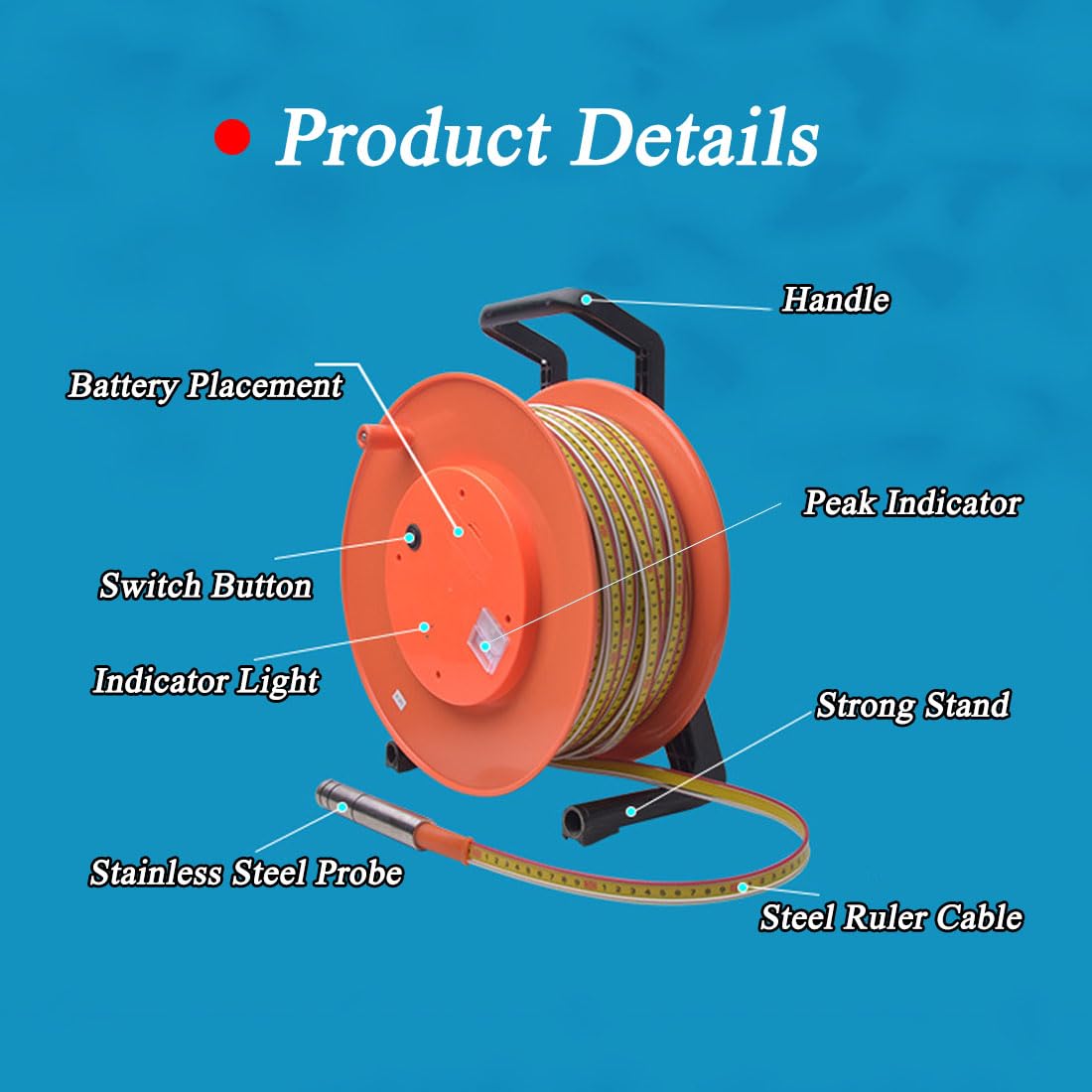 Water Level Meter, Water Level Measurement with Stainless Steel Probe, Electronic Well Water Level Indicator-10m