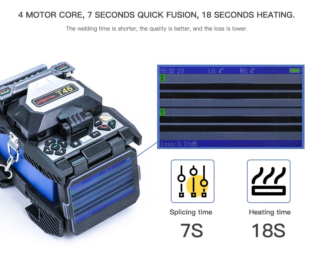 T45 Fusion Splicer Core Alignment Fiber Splicing Machine Fiber Optic Welding Machine Fiber Splicer Multifunctional Carrying case + Fiber Power Meter