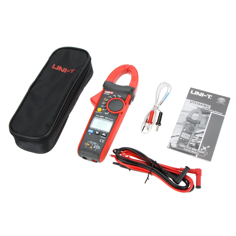 UNI-T UT216C True RMS 600A AC/DC Clamp Meter, Inrush Current, VFD Mode, NCV Detection, Temperature & Frequency Measurement, Backlight & Flashlight, CAT III 600V Safety Rated