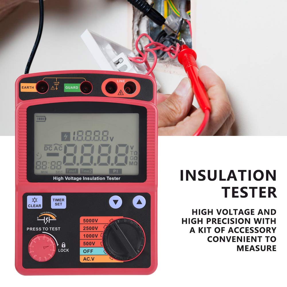 5KV Insulation Tester, Digital Insulation Resist Multimeter Tester, High Accurate Insulation Resist Tester for Motor Cables Switches