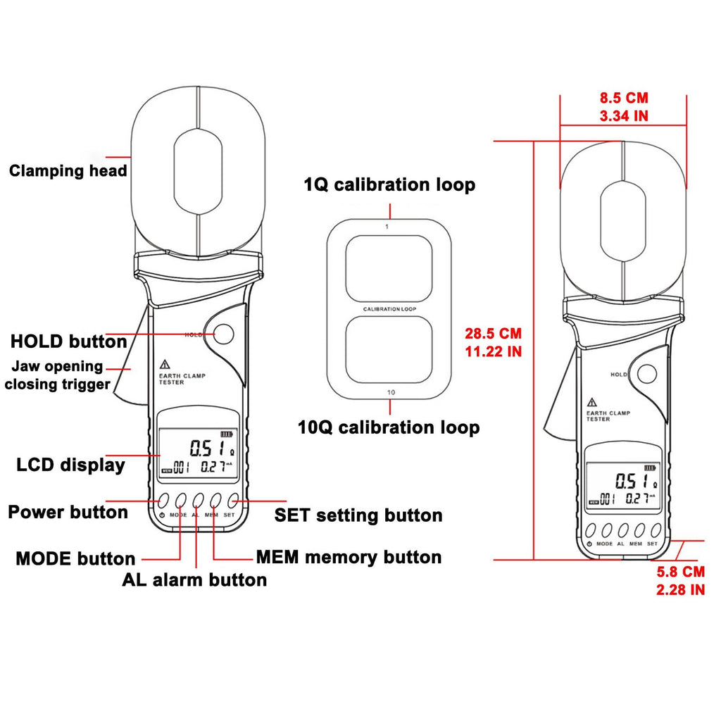 Amp Clamp Meter with Ground Resistance Tester, 0.01Ω–1200Ω Range, 0.01mA–20A Detection, Handheld Clamp for Industrial Electrical Testing, Facility Maintenance and Power Grid Equipment Surveys