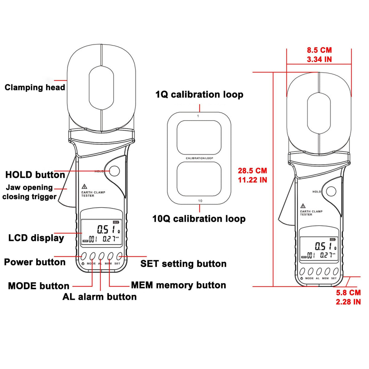 Amp Clamp Meter with Ground Resistance Tester, 0.01Ω–1200Ω Range, 0.01mA–20A Detection, Handheld Clamp for Industrial Electrical Testing, Facility Maintenance and Power Grid Equipment Surveys