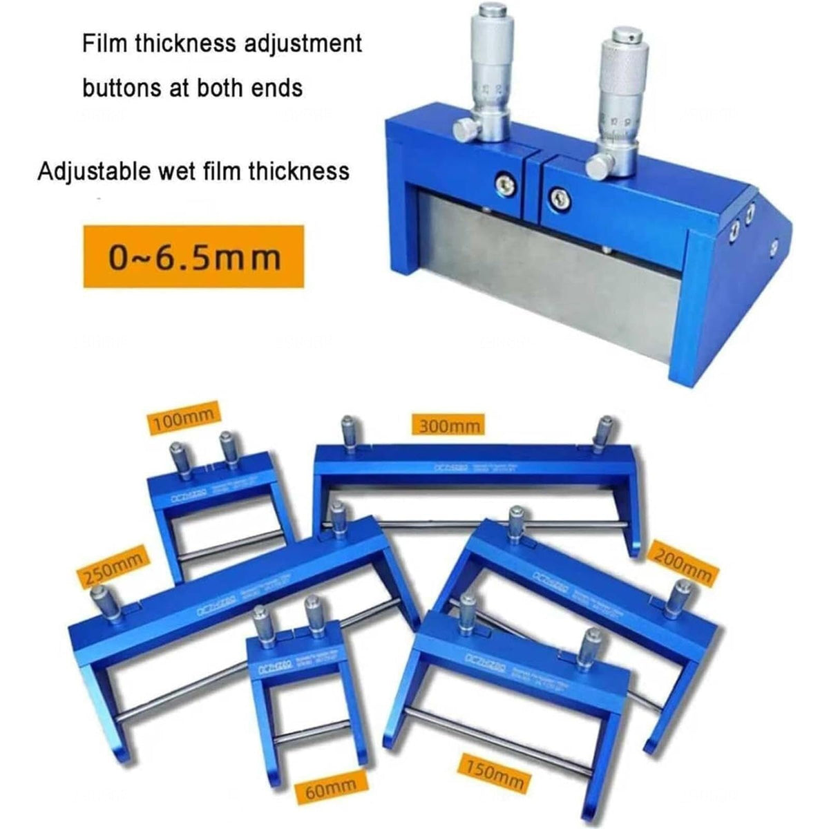 Wet Film Preparation Device, Adjustable Film Coating Applicator, Coating Thickness Range 0~6.5mm, with Micrometer, Film Casting Doctor Blade(60mm)
