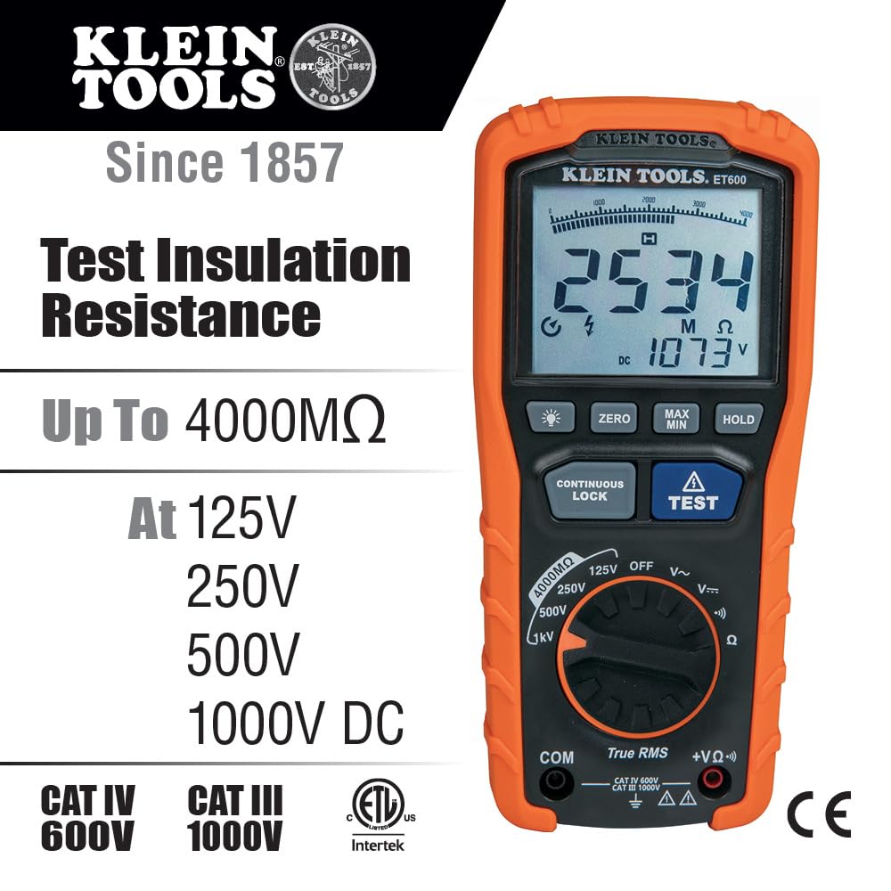 Klein Tools ET600 Megohmmeter Insulation Tester Multimeter