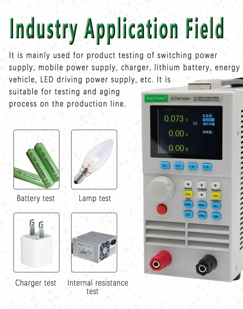 ET5410A+ Programmable DC Electronic Load Battery Tester - 400W 40A 150V Battery & Power Supply Tester with CC/CV/CR/CP Mode, LCD Display, USB Support SCPI