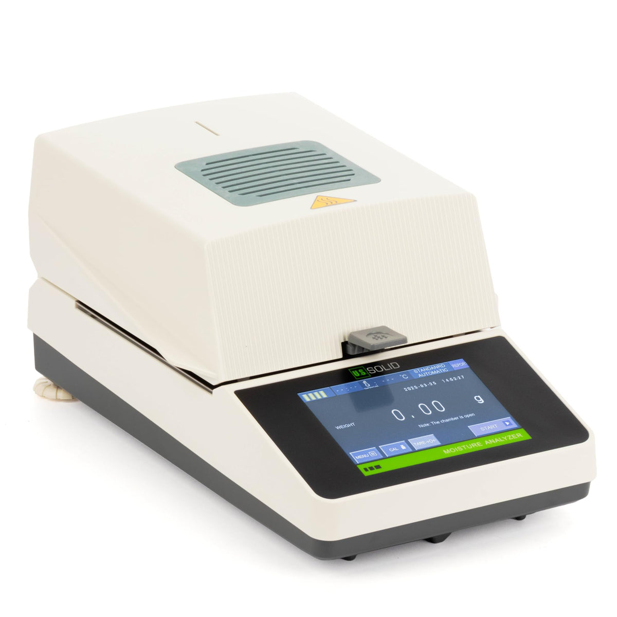 U.S. Solid Halogen Moisture Analyzer, Up to 160°C, 110 g Capacity, 0.01 g/0.1% Readability, 5 in Color Touchscreen, 20 Test Profiles, RS232 Moisture Balance for Food, Grain and Lab Testing