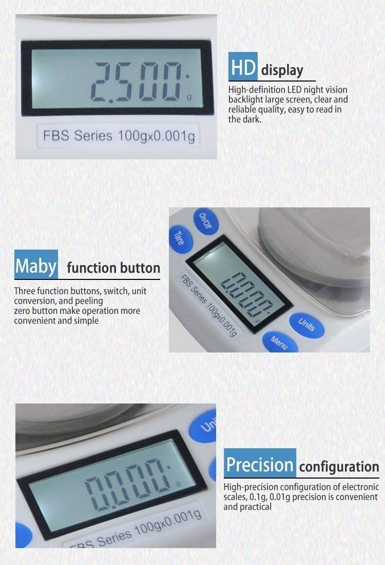 0.001g Precise Jewelry Diamond Scale Digital Electronic Scale Lab Analysis Balance 6 Units with LCD Jewelry Weight Carat Scale Tare Funtion (50g/0.001g)