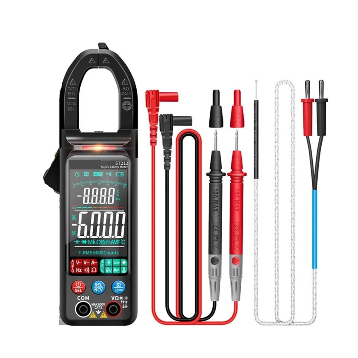 ST211 Clamp Meter 6000 Counts AC/DC Voltage Current Ammeter NCV Ohm Multimeter(ST211 Black (Box))