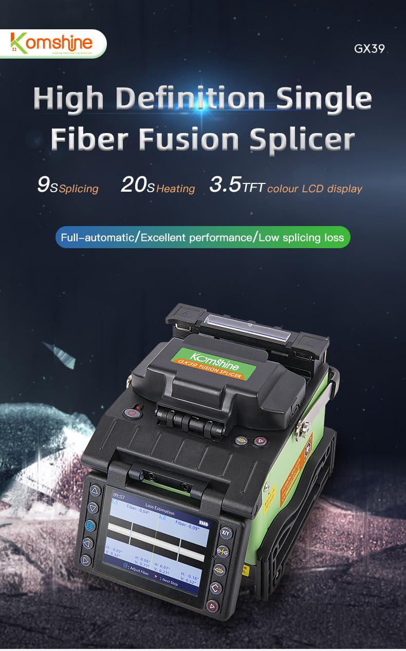GX39 Fiber Fusion Splicer 9s Splicing & Heating 320 Times Low Loss Splicing 3-in-1 Fiber Holder 5200mAh Battery Fusionadora Fibra Optica Soudeuse Fibre Optique FTTH Tools w/Cleaver
