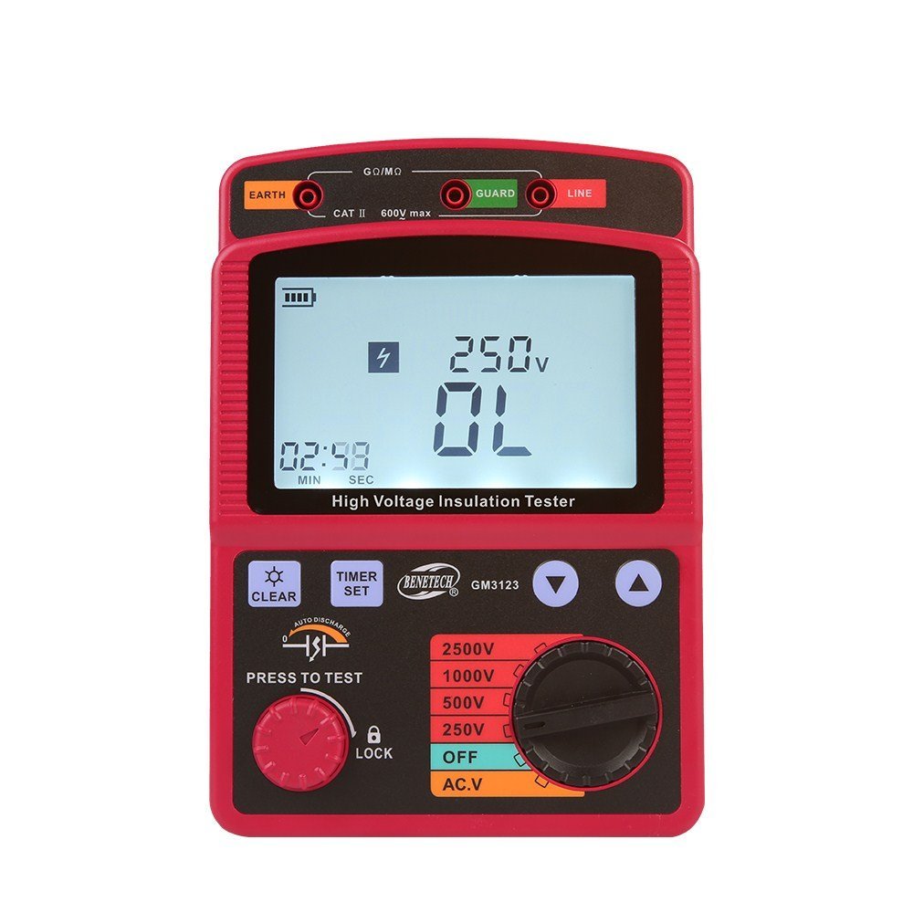 Digital High Voltage Insulation Tester, 250V/500V/1000V/2500V