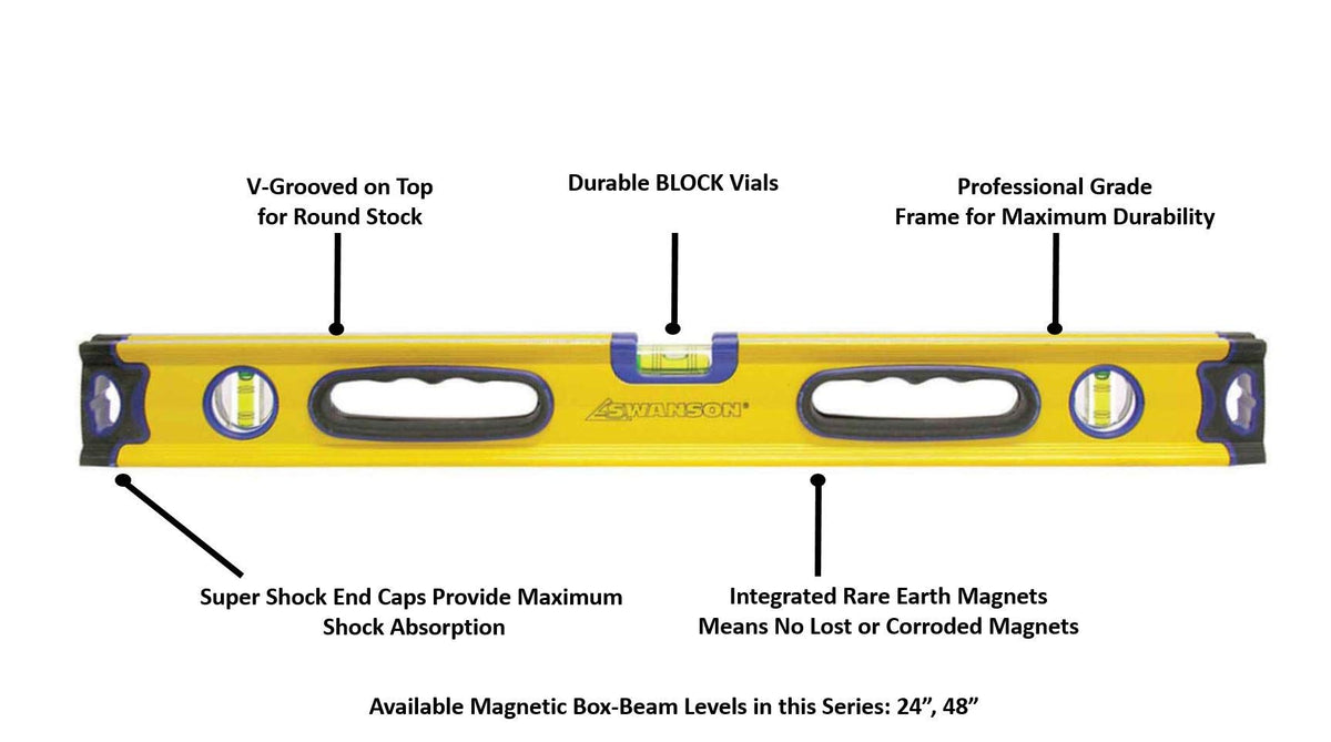 Swanson 48-In Yellow Magnetic Aluminum Box Beam Construction Level, BBL48M