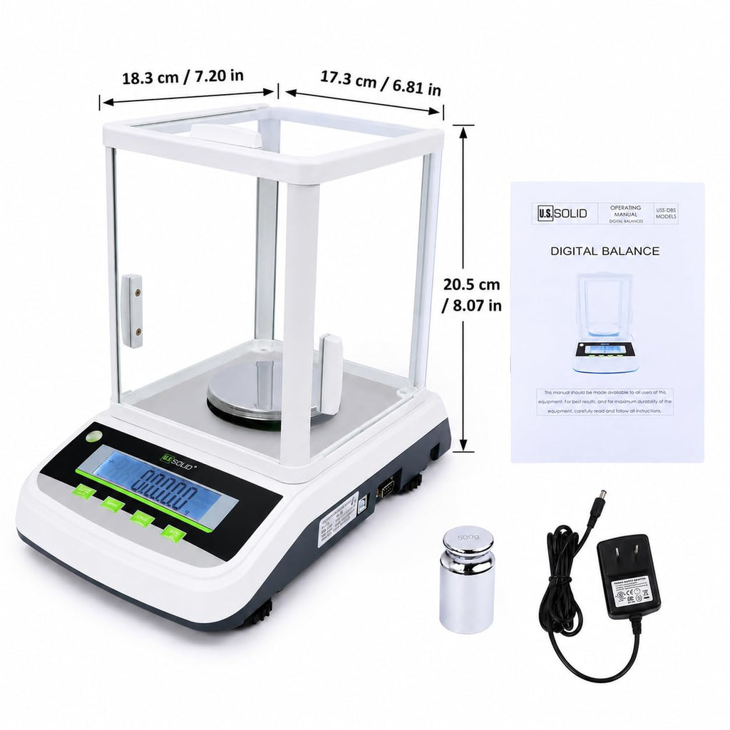 U.S. Solid 1mg Analytical Balance High Precision Digital Lab Scale with 2 LCD Screens, RS232 USB Interface (500gx0.001g)