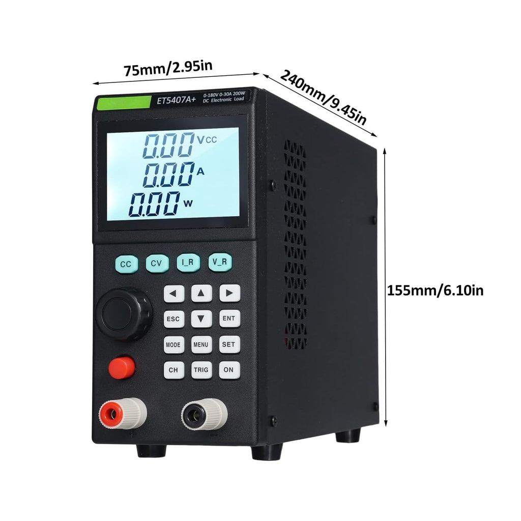 ET5407A+ Programmable DC Electronic Load, 200W 30A 180V Battery & Power Supply Tester with CC/CV/CR/CP Mode LCD Display